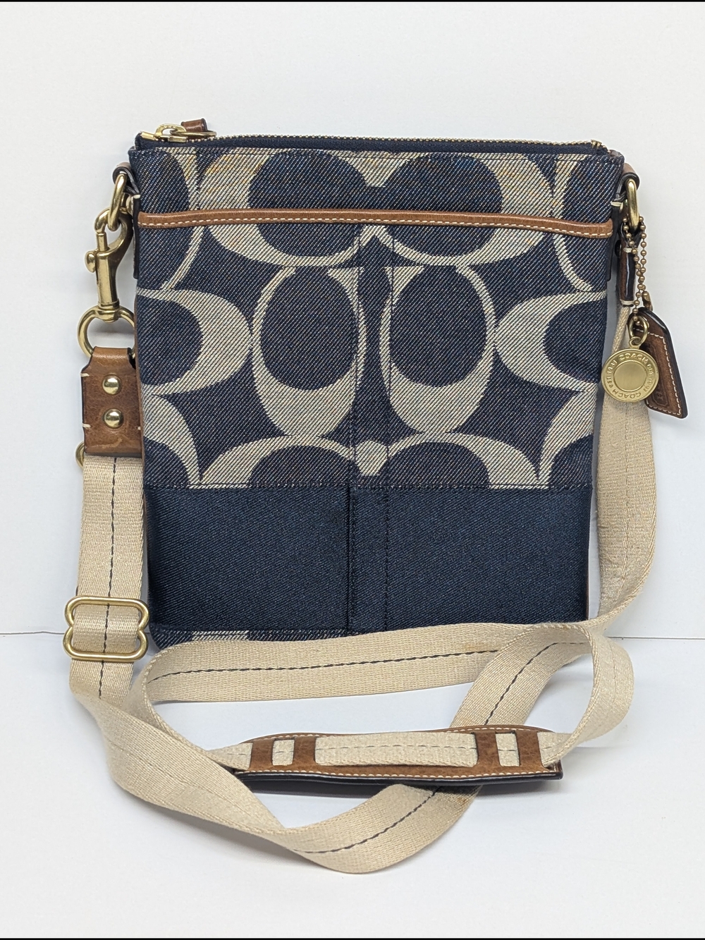 Coach Signature Co 767-40758 Blue Denim Crossbody Swing Pack Purse